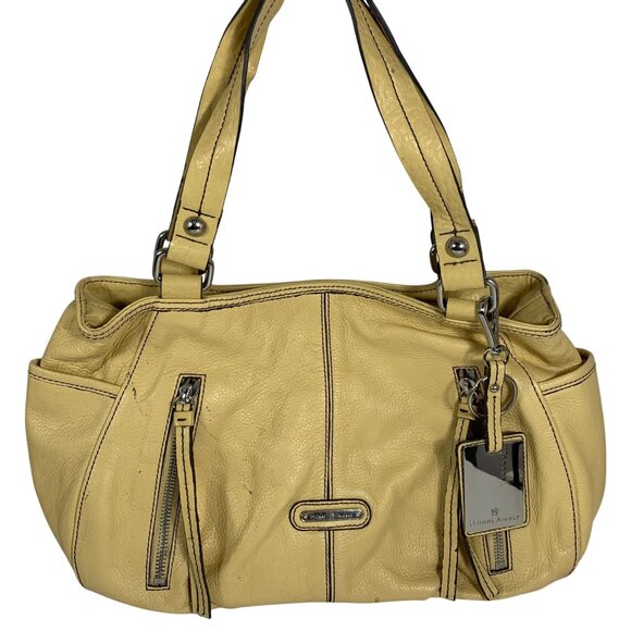 ETIENNE AIGNER Yellow Leather Shoulder Bag Multiple Zipper Pockets Double Handle - Picture 1 of 12
